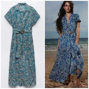Zara Belted Printed Dress New
